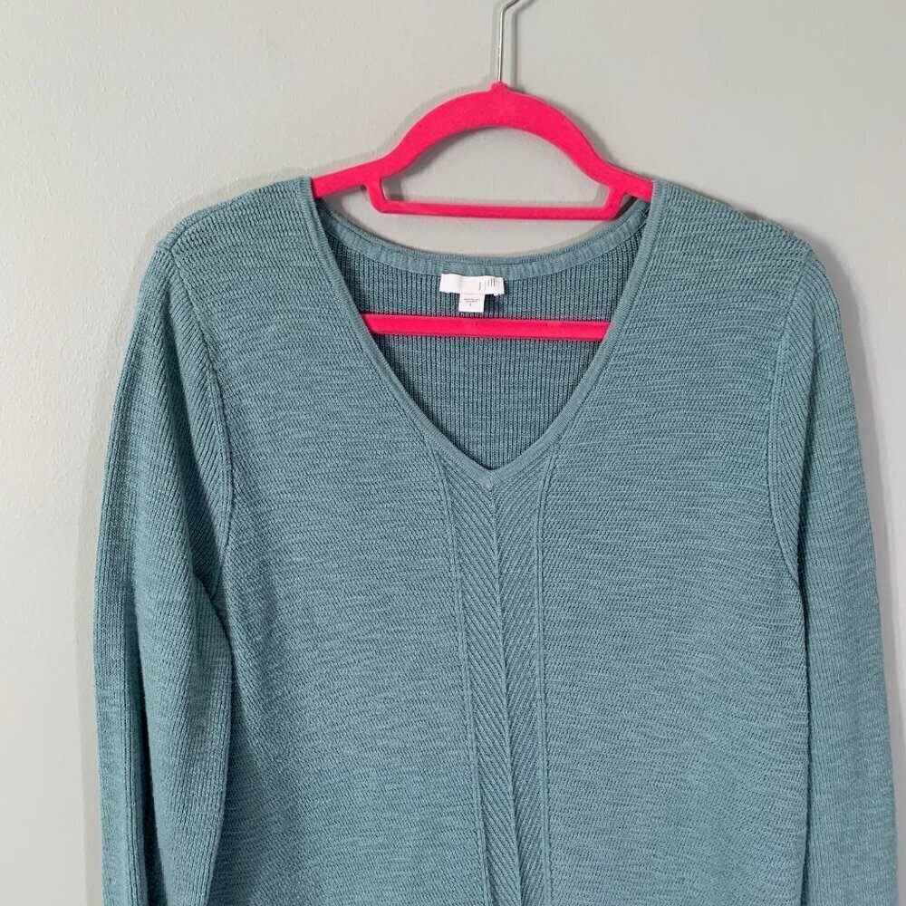 J. Jill Women Seafoam Blue Green V-Neck Textured Cotton Blend Knit‎ Sweater L - Picture 4 of 10